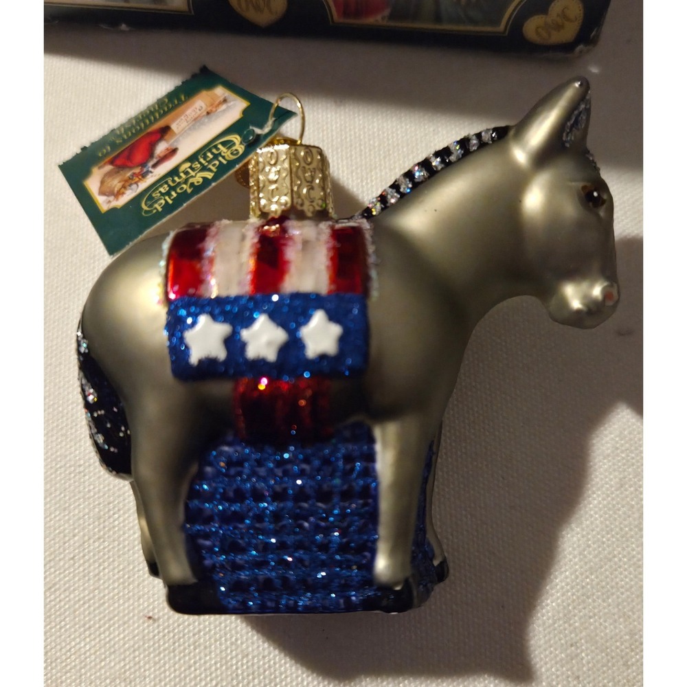 Old World Christmas Democratic Donkey Glass Ornament Hand Painted With Box 2018